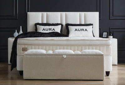 Aura Boxspringbett Stauraum Bettkasten Stoff Weiß Boxbett von ABC Bedding | aura-boxspringbett-stauraum-bettkasten-velours-schwarz-boxbett | Mit Bettkasten