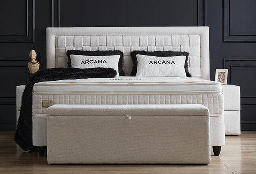 Arcana Boxspringbett Stauraum Bettkasten Stoff Creme Boxbett von ABC Bedding | arcana-boxspringbett-stauraum-bettkasten-weiss-boxbett | Mit Bettkasten