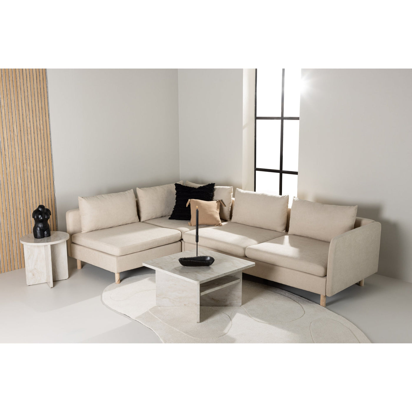 Ecksofa Zero – Stoff in Holzoptik in Beige