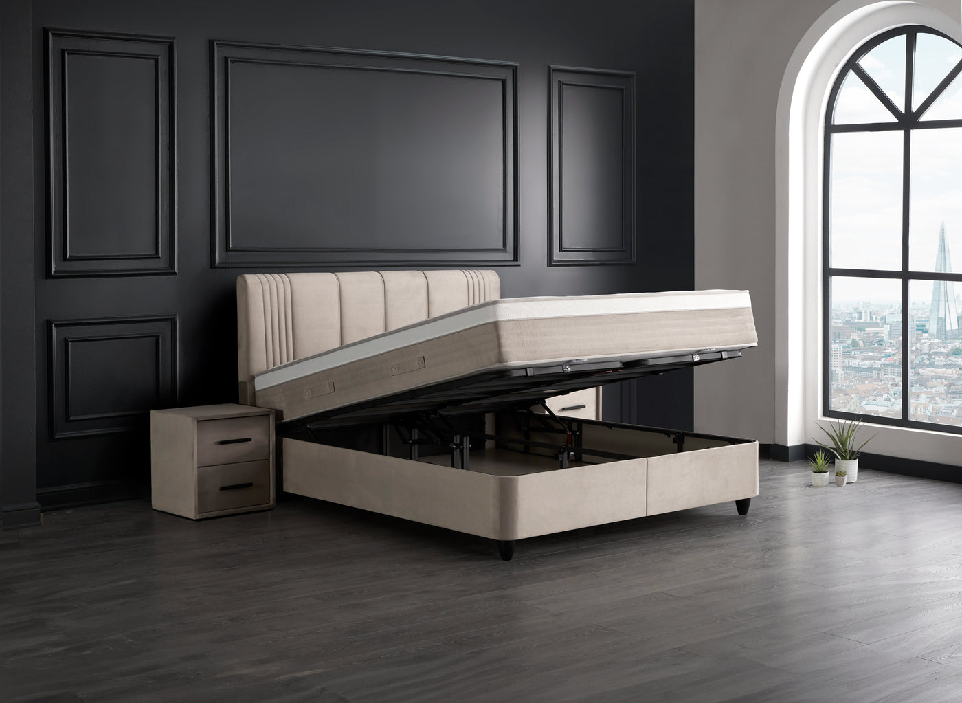 Belicia Boxspringbett Stauraum Bettkasten Samt Beige Boxbett von ABC Bedding