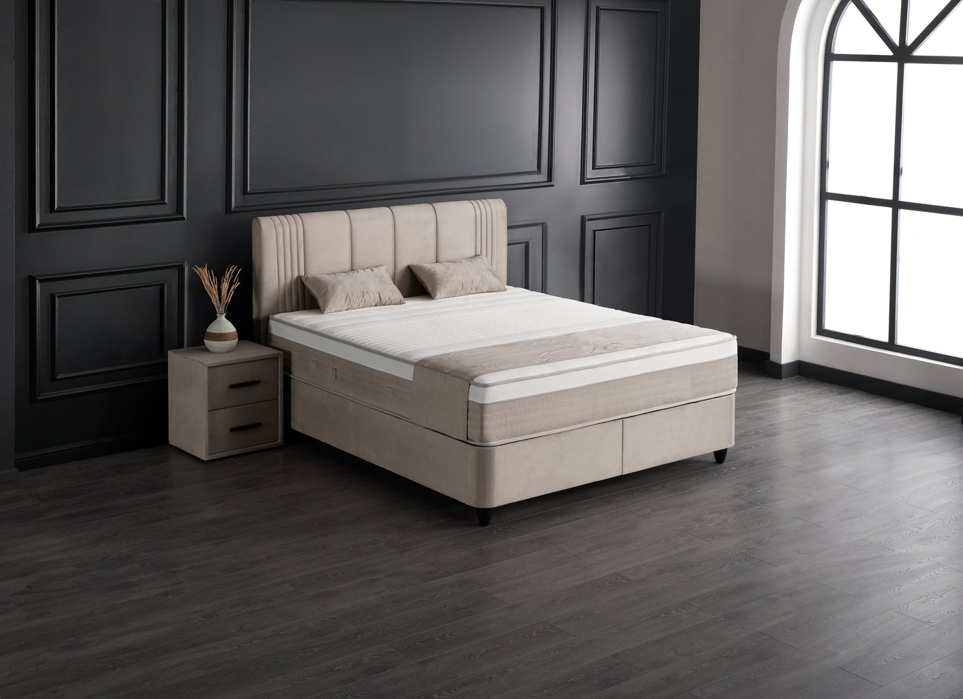 Belicia Boxspringbett Stauraum Bettkasten Samt Beige Boxbett von ABC Bedding