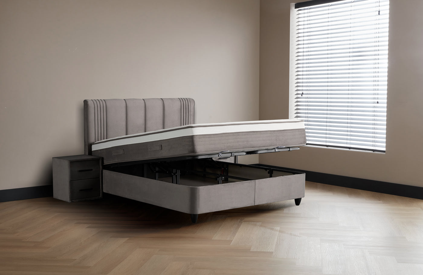 Belicia Boxspringbett Stauraum Bettkasten Samt Grau Boxbett von ABC Bedding