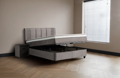 Belicia Boxspringbett Stauraum Bettkasten Samt Grau Boxbett von ABC Bedding