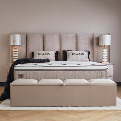 Calisto Boxspringbett Stauraum Bettkasten Topper Samt Beige Boxbett von ABC Bedding