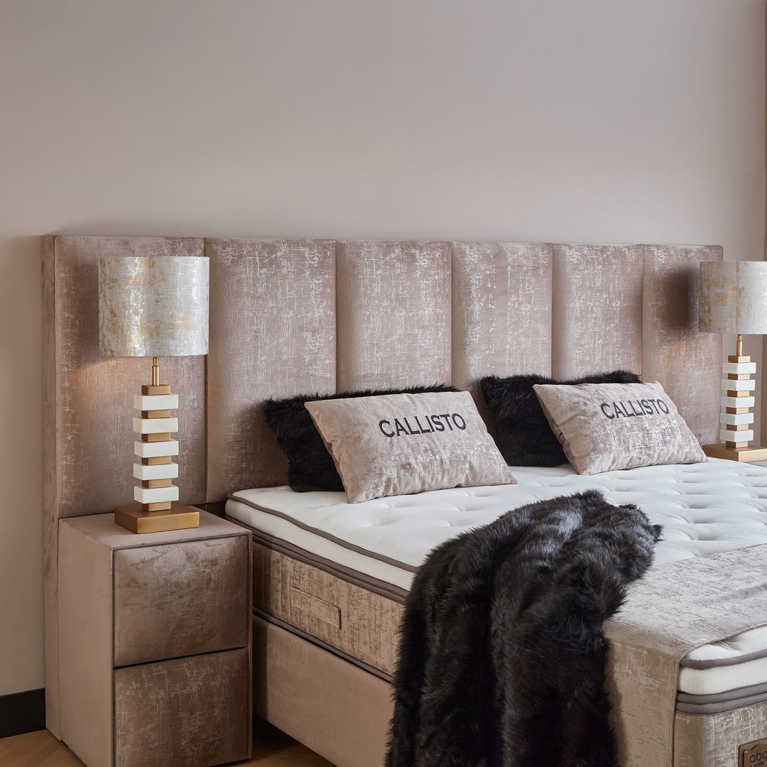 Calisto Boxspringbett Stauraum Bettkasten Topper Samt Beige Boxbett von ABC Bedding