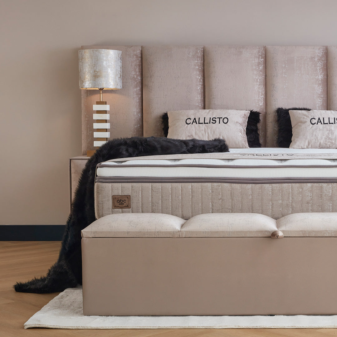 Calisto Boxspringbett Stauraum Bettkasten Topper Samt Beige Boxbett von ABC Bedding