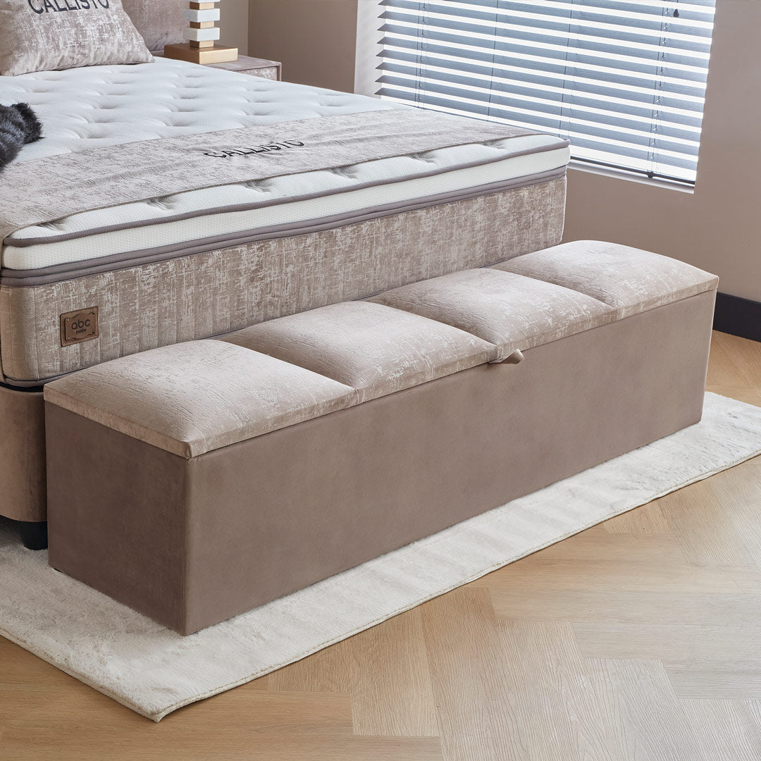 Calisto Boxspringbett Stauraum Bettkasten Topper Samt Beige Boxbett von ABC Bedding
