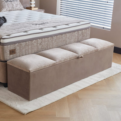Calisto Boxspringbett Stauraum Bettkasten Topper Samt Beige Boxbett von ABC Bedding