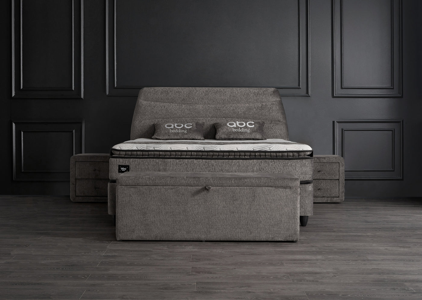 Carlos Boxspringbett Stauraum Bettkasten Stoff Grau Boxbett von ABC-Bedding