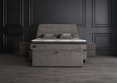 Carlos Boxspringbett Stauraum Bettkasten Stoff Grau Boxbett von ABC-Bedding