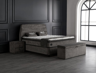 Carlos Boxspringbett Stauraum Bettkasten Stoff Grau Boxbett von ABC-Bedding