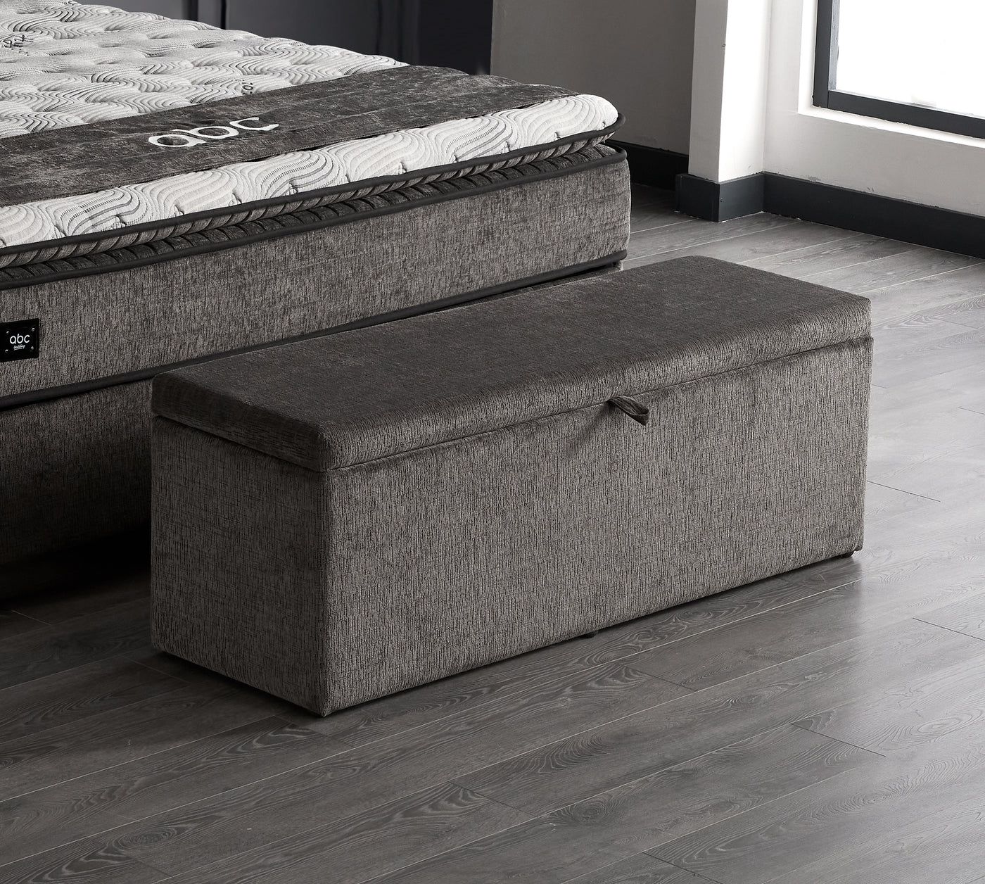 Carlos Boxspringbett Stauraum Bettkasten Stoff Grau Boxbett von ABC-Bedding
