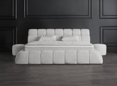Claudi Boxspringbett Creme Beige Stoff Stauraum Bettkasten Boxbett von ABC Bedding
