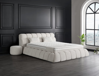 Claudi Boxspringbett Creme Beige Stoff Stauraum Bettkasten Boxbett von ABC Bedding