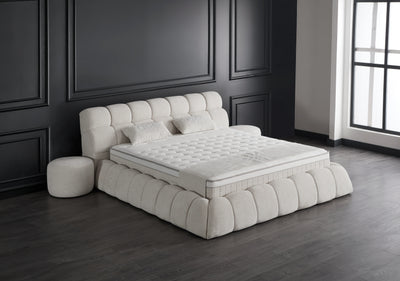 Claudi Boxspringbett Creme Beige Stoff Stauraum Bettkasten Boxbett von ABC Bedding