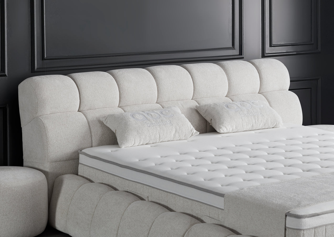 Claudi Boxspringbett Creme Beige Stoff Stauraum Bettkasten Boxbett von ABC Bedding