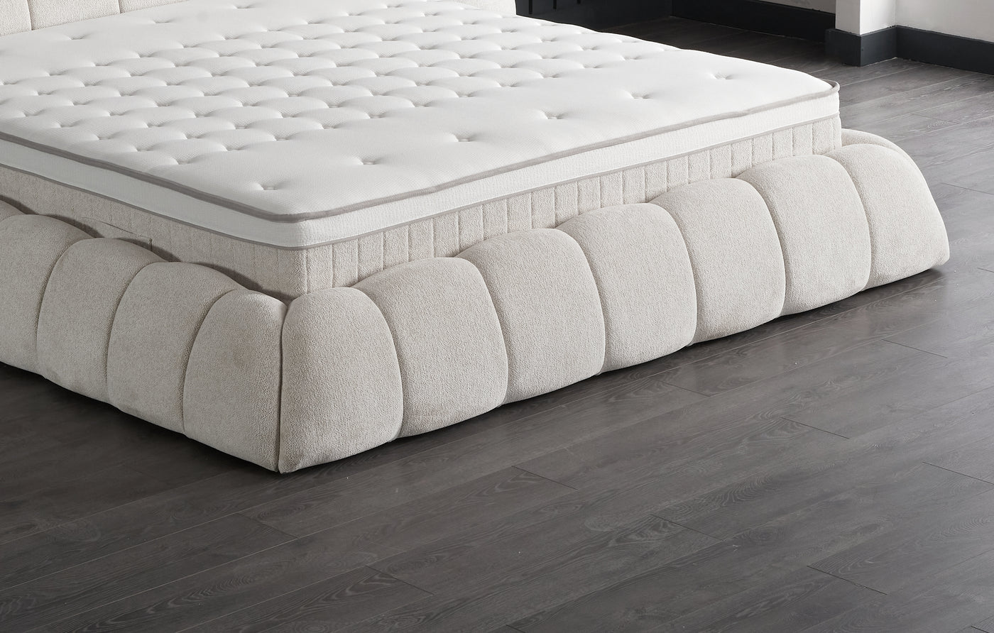 Claudi Boxspringbett Creme Beige Stoff Stauraum Bettkasten Boxbett von ABC Bedding