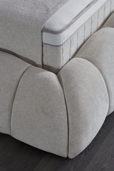 Claudi Boxspringbett Creme Beige Stoff Stauraum Bettkasten Boxbett von ABC Bedding