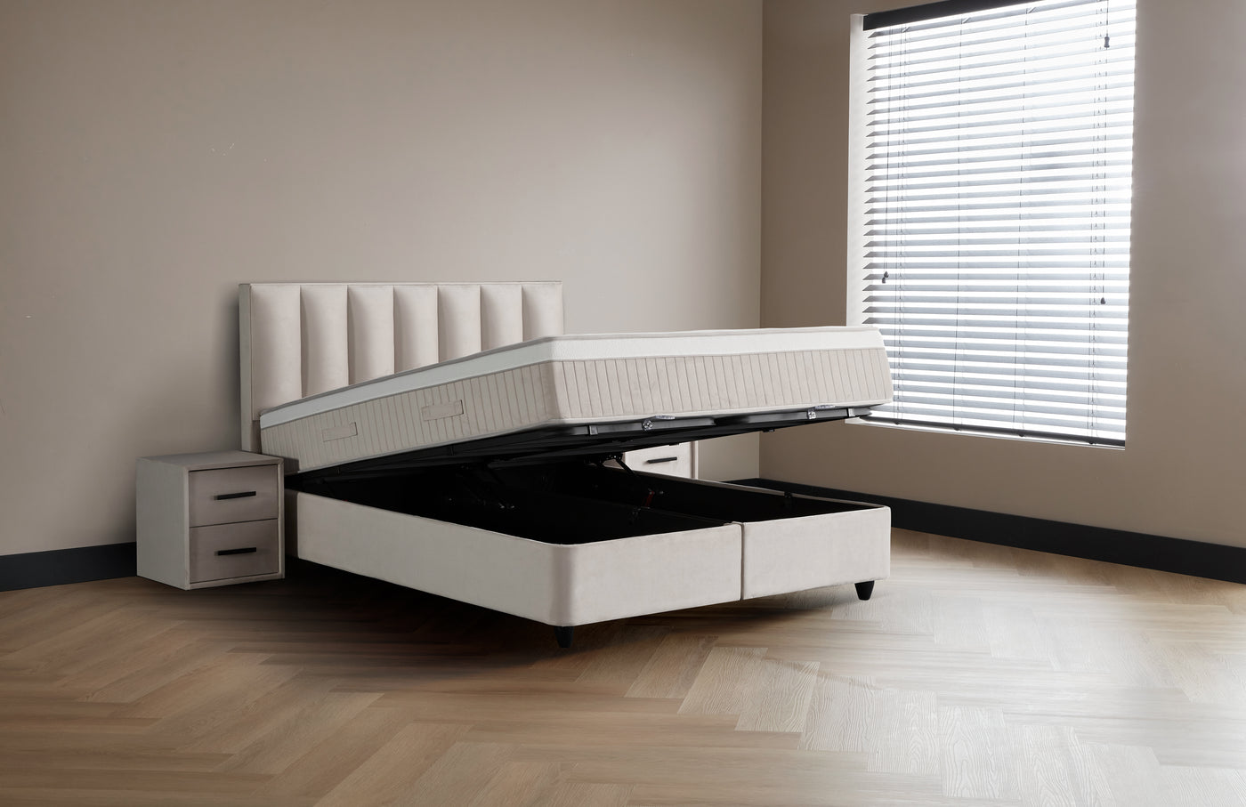 Encore Boxspringbett Stauraum Bettkasten Samt Beige Boxbett von ABC Bedding