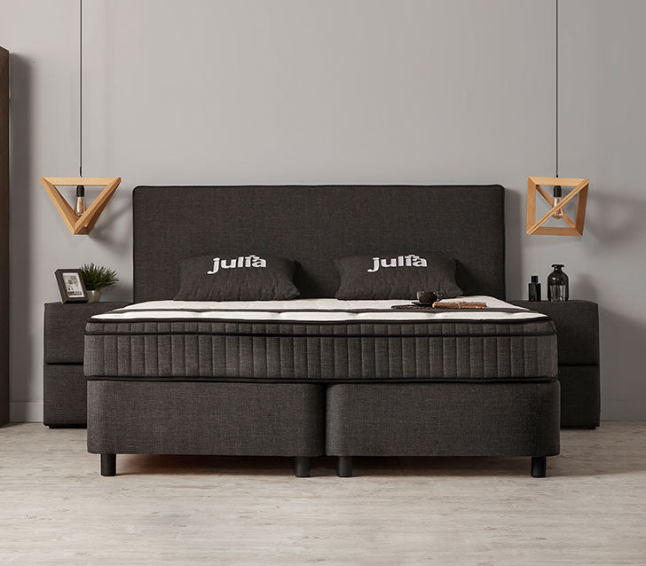 JULIA Boxspringbett Stauraum Bettkasten Webstoff Anthrazit Boxbett von ABC Bedding | julia-boxspringbett-kopfteil-stauraum-bettkasten-webstoff-anthrazit-boxbett | Mit Bettkasten