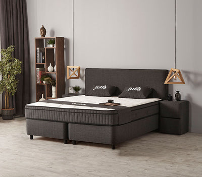 JULIA Boxspringbett Stauraum Bettkasten Webstoff Anthrazit Boxbett von ABC Bedding | julia-boxspringbett-kopfteil-stauraum-bettkasten-webstoff-anthrazit-boxbett | Mit Bettkasten