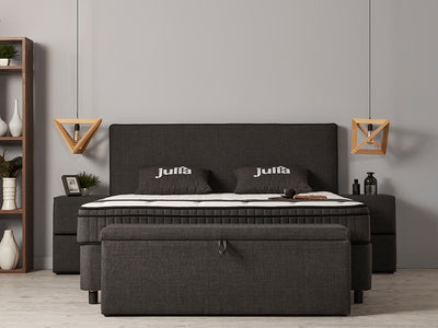 JULIA Boxspringbett Stauraum Bettkasten Webstoff Anthrazit Boxbett von ABC Bedding | julia-boxspringbett-kopfteil-stauraum-bettkasten-webstoff-anthrazit-boxbett | Mit Bettkasten