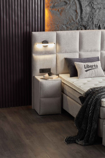 LIBERTA Boxspringbett Stauraum Bettkasten Topper USB & Licht Boucle Hellgrau Boxbett von ABC Bedding