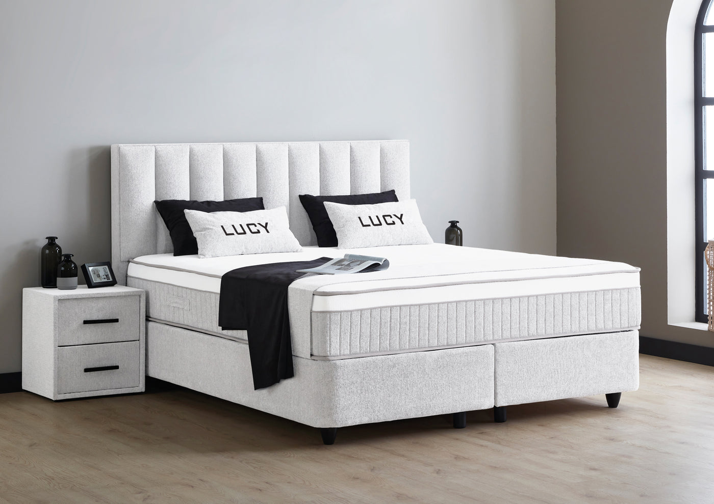 Lucy Boxspringbett Stauraum Bettkasten Boucle Creme Boxbett von ABC Bedding