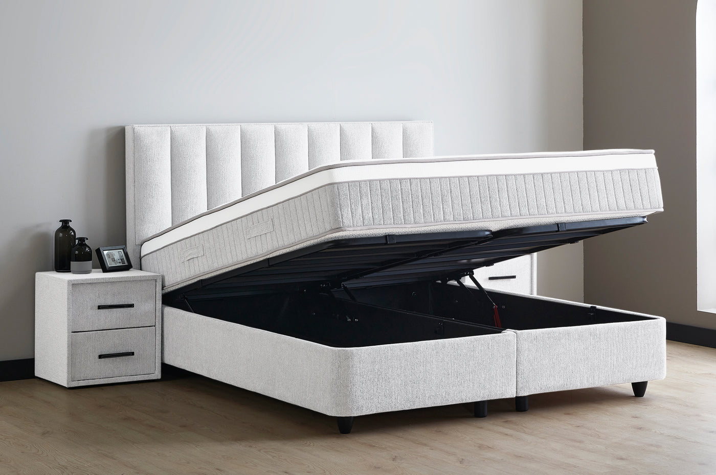 Lucy Boxspringbett Stauraum Bettkasten Boucle Creme Boxbett von ABC Bedding