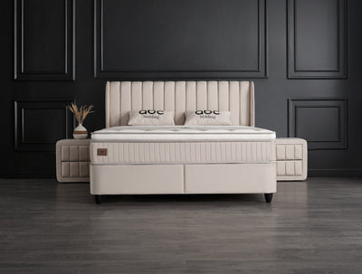 Mabel Boxspringbett Stauraum Bettkasten Samt Beige Boxbett von ABC Bedding