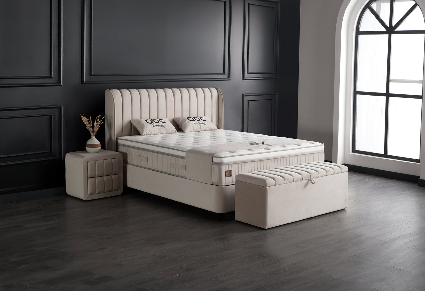 Mabel Boxspringbett Stauraum Bettkasten Samt Beige Boxbett von ABC Bedding