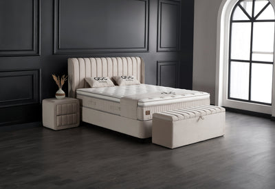 Mabel Boxspringbett Stauraum Bettkasten Samt Beige Boxbett von ABC Bedding