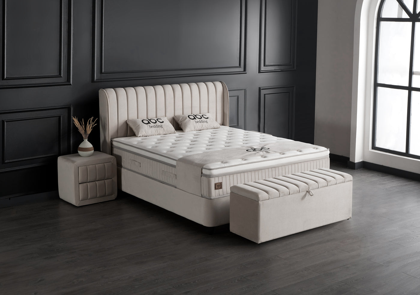 Mabel Boxspringbett Stauraum Bettkasten Samt Beige Boxbett von ABC Bedding