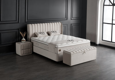 Mabel Boxspringbett Stauraum Bettkasten Samt Beige Boxbett von ABC Bedding