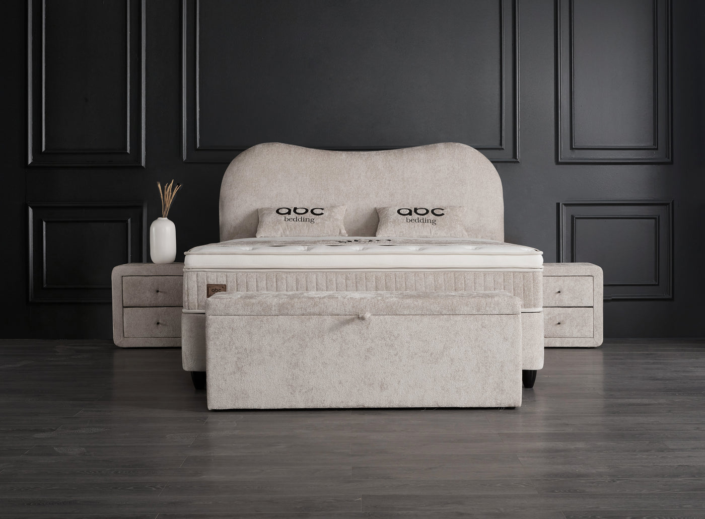 Sofia Boxspringbett Stauraum Bettkasten Bouclé Teddy Stoff Beige Boxbett von ABC Bedding