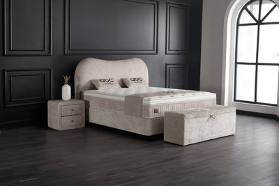 Sofia Boxspringbett Stauraum Bettkasten Bouclé Teddy Stoff Beige Boxbett von ABC Bedding