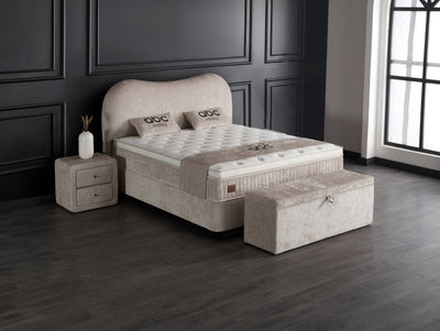 Sofia Boxspringbett Stauraum Bettkasten Bouclé Teddy Stoff Beige Boxbett von ABC Bedding