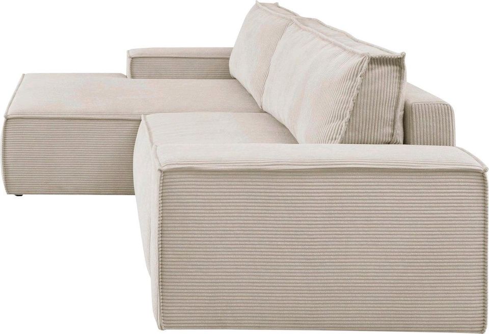 Nizza Sofa Couch Cord Beige L Form Schlaffunktion Kasten Block