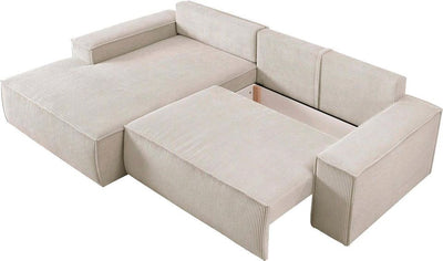 Nizza Sofa Couch Cord Beige L Form Schlaffunktion Kasten Block