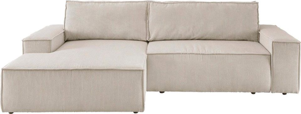 Nizza Sofa Couch Cord Beige L Form Schlaffunktion Kasten Block