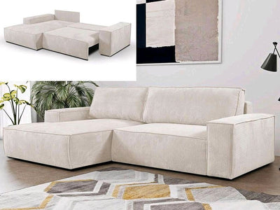 Nizza Sofa Couch Cord Beige L Form Schlaffunktion Kasten Block