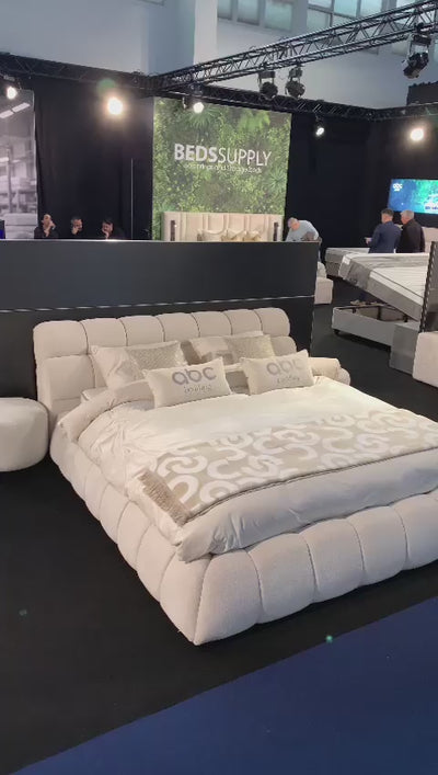 Claudi Boxspringbett Creme Beige Stoff Stauraum Bettkasten Boxbett von ABC Bedding